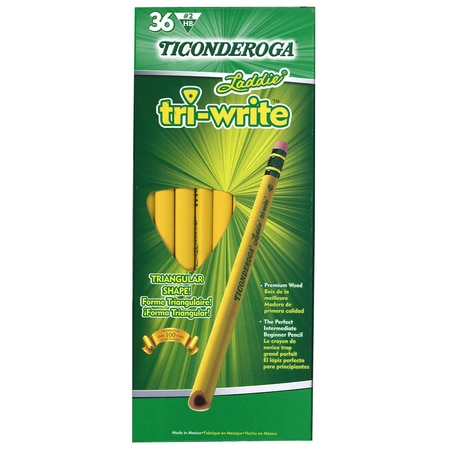 TICONDEROGA Laddie® Tri-Write Intermediate Size No. 2 Pencils with Eraser, PK36 13042